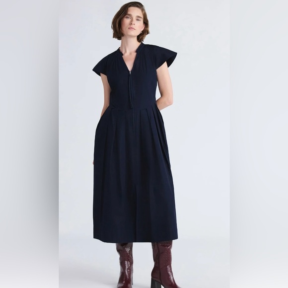 BRAND NEW Free Assembly Zip Front Cotton Maxi Dress w/Flutter Sleeves - Picture 2 of 5